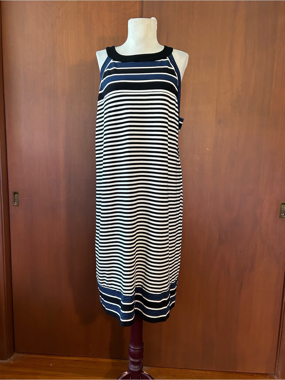 J. Jill Wearever Black, White and Blue Striped Midi Dress